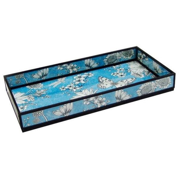 Nu Steel Nu Steel TR-243 Blue Floral Print Decorative Glass Tray TR-243 - main